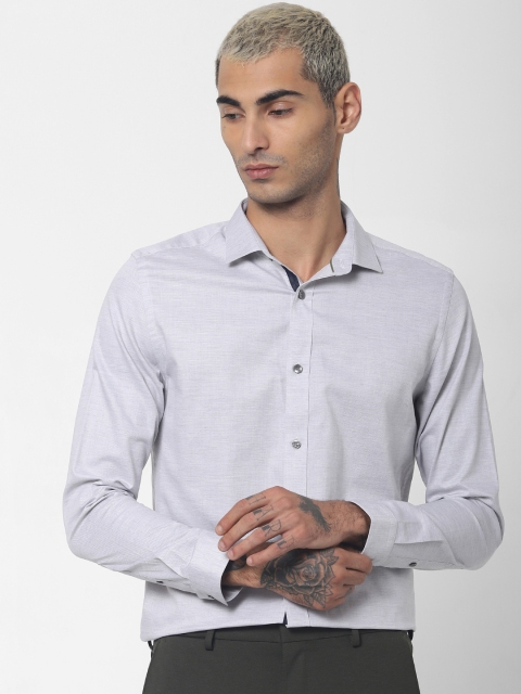 

Jack & Jones Men Grey Melange Slim Fit Solid Smart Casual Shirt