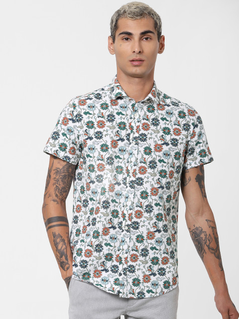

Jack & Jones Men White Slim Fit Printed Casual Shirt