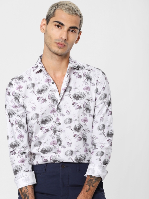 

Jack & Jones Men White & Purple Slim Fit Printed Casual Shirt
