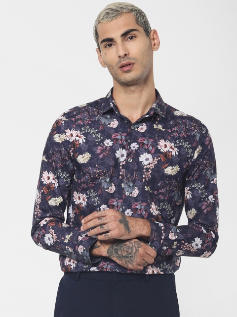 

Jack & Jones Men Navy Blue & Pink Slim Fit Printed Smart Casual Shirt