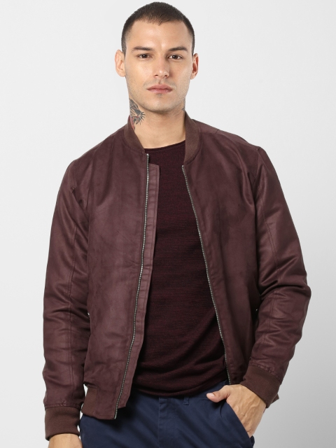 

Jack & Jones Men Burgundy Solid Bomber Jacket