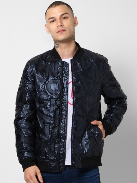 

Jack & Jones Men Navy Blue Self Design Bomber Jacket