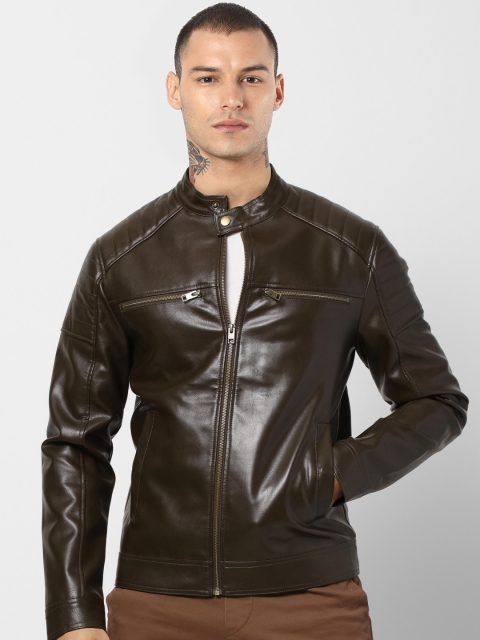 

Jack & Jones Men Brown Solid Biker Jacket