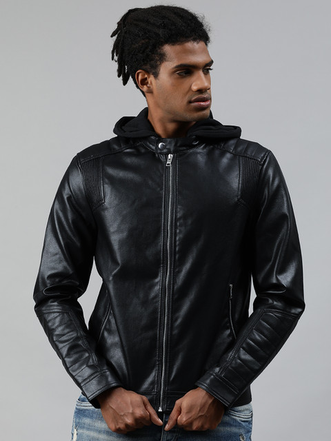 

Jack & Jones Men Black Solid DENVER Hooded Open Front Jacket