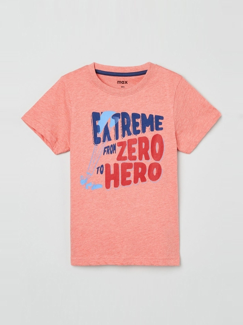 

max Boys Peach-Coloured Printed Round Neck T-shirt