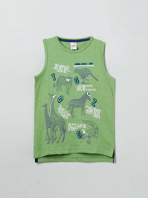

max Boys Green Printed Cotton Round Neck T-shirt
