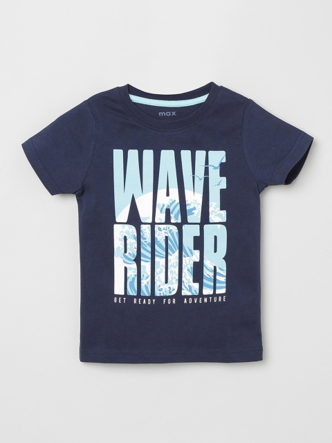 

max Boys Navy Blue Printed Round Neck T-shirt