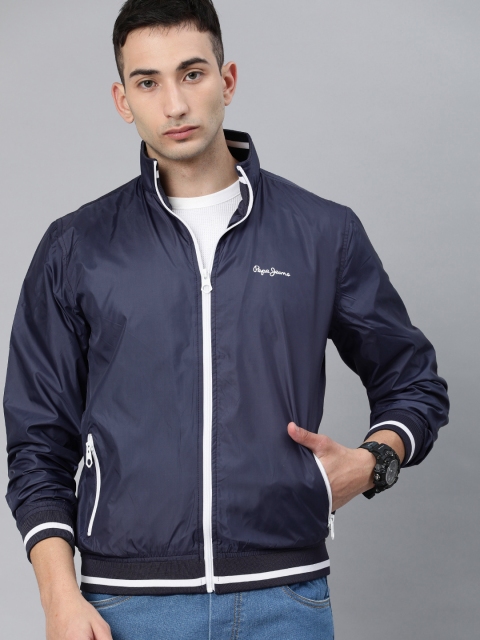 

Pepe Jeans Men Navy Blue Solid Lightweight Open Front Jacket