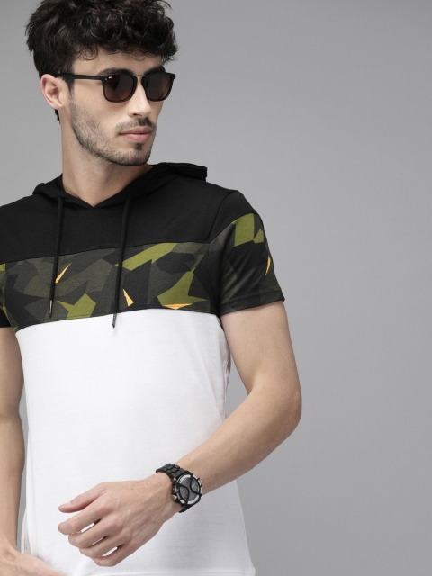 

Pepe Jeans Men White olive Julio SS Camouflage Printed Hood Pure Cotton T-shirt