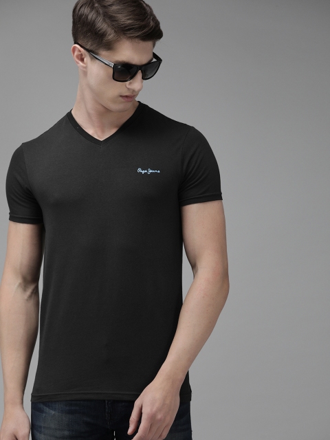 

Pepe Jeans Men Black Solid Slim Fit V-Neck T-shirt