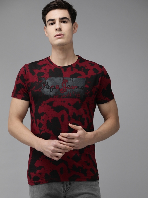 

Pepe Jeans Men Red Black Pure Cotton Printed Round Neck Pure Cotton T-shirt