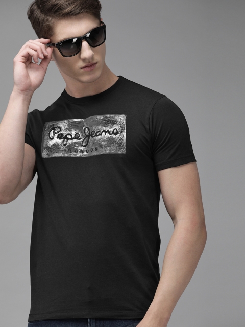 

Pepe Jeans Men Black Slim Fit Printed Round Neck T-shirt