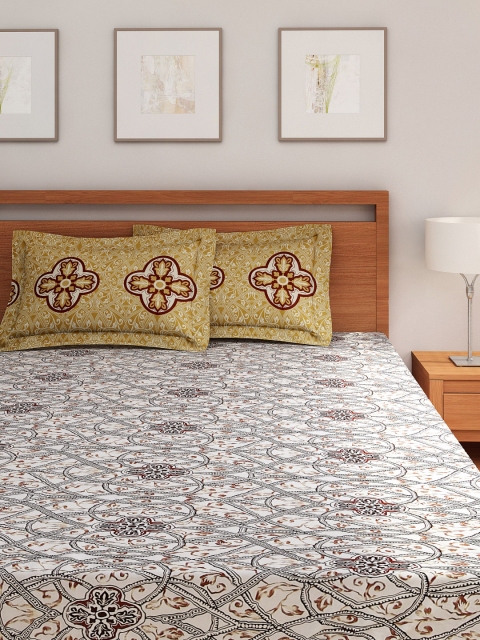 

Portico New York Off-White & Brown Cotton Double Bedsheet with 2 Pillow Covers