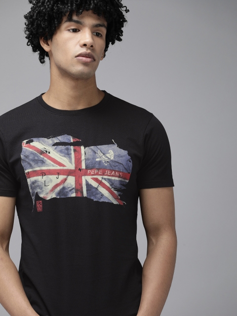 

Pepe Jeans Men Black Blue People Places Printed Round Neck Pure Cotton T-shirt