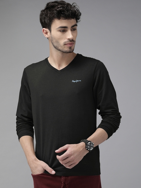 

Pepe Jeans Men Black Solid V-Neck T-shirt