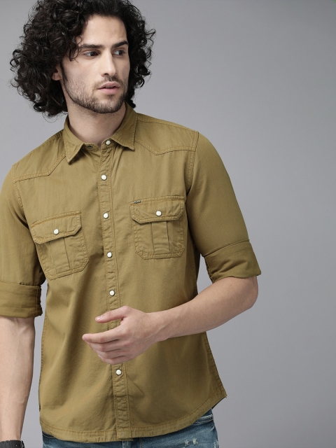 

Pepe Jeans Men Olive Green BROGAN LS IP Regular Fit Solid Pure Cotton Casual Shirt