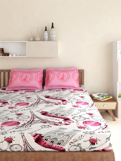 

Portico New York White Printed Cotton Double Bedsheet with 2 Pillow Covers