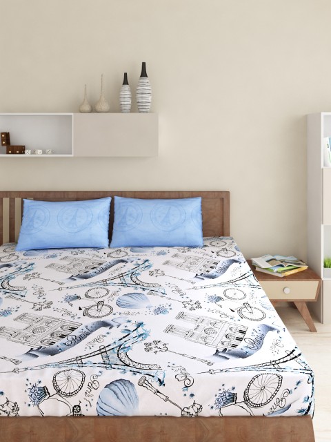 

Portico New York Blue Cotton Double Bedsheet with 2 Pillow Covers