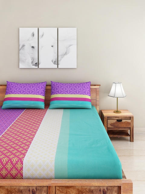 

Portico New York Multicoloured Cotton Double Bedsheet with 2 Pillow Covers, Multi