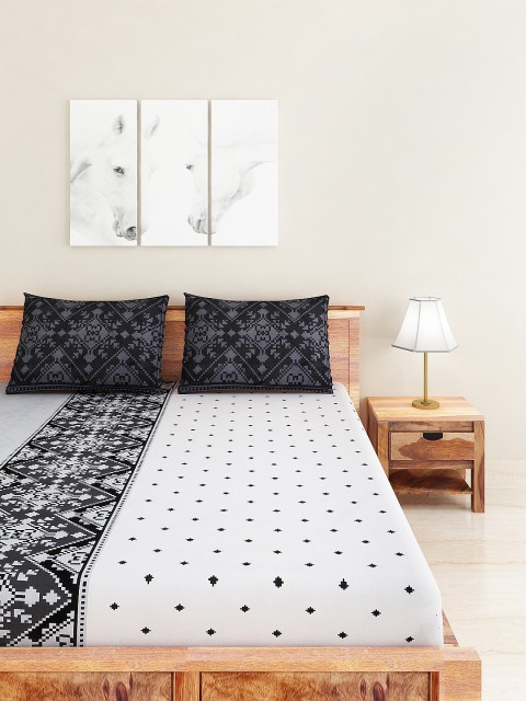 

Portico New York White & Grey Cotton Double Bedsheet with 2 Pillow Covers