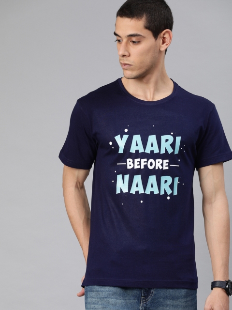 

BE AWARA Men Navy Blue Printed Round Neck T-shirt