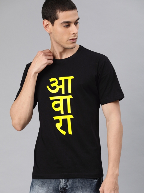 

BE AWARA Men Black Printed Round Neck T-shirt