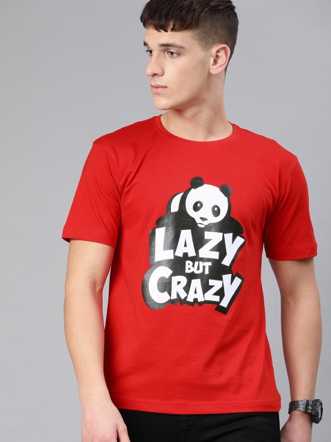 

BE AWARA Men Red Printed Round Neck T-shirt