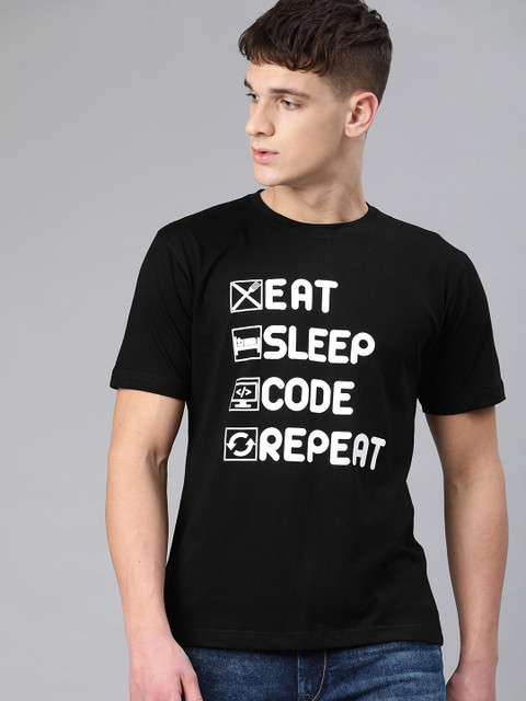 

BE AWARA Men Black & White Printed Round Neck T-shirt