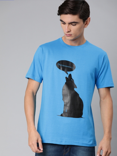 

BE AWARA Men Blue Printed Round Neck T-shirt