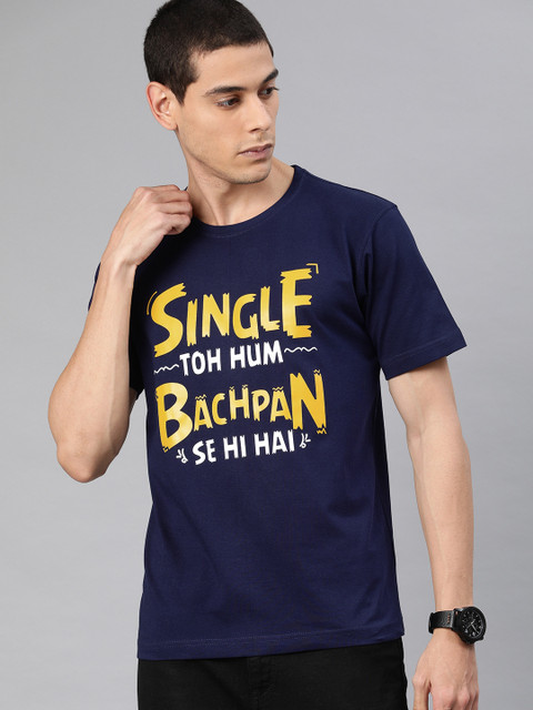 

BE AWARA Men Navy Blue Printed Round Neck T-shirt