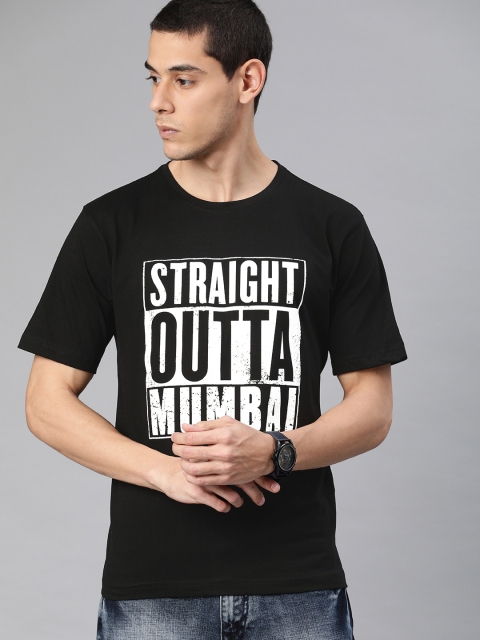 

BE AWARA Men Black Printed Round Neck T-shirt