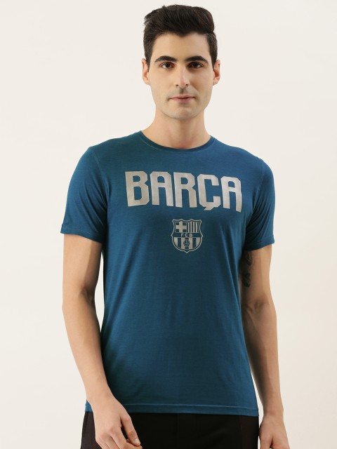 

FC Barcelona Men Blue & Off-White Brand Logo Print Round Neck T-shirt