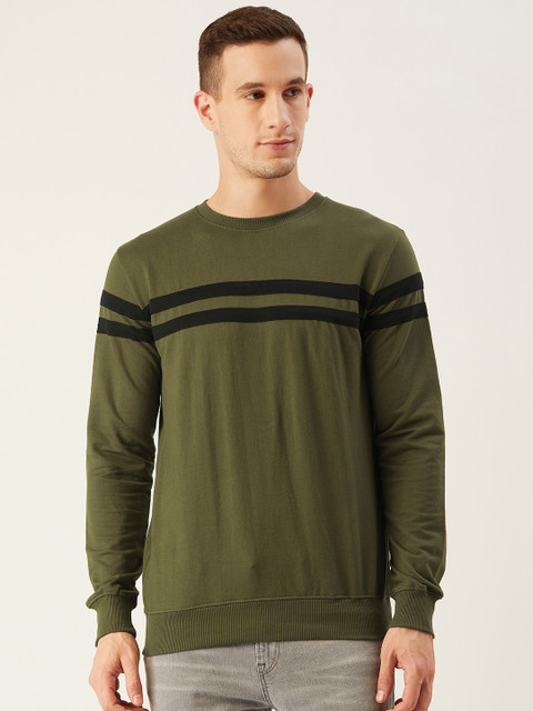

Rodzen Men Olive Green & Black Striped Sweatshirt