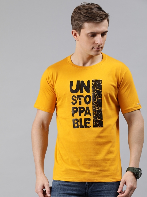 

BRATMA Men Yellow & Black Printed Round Neck T-shirt