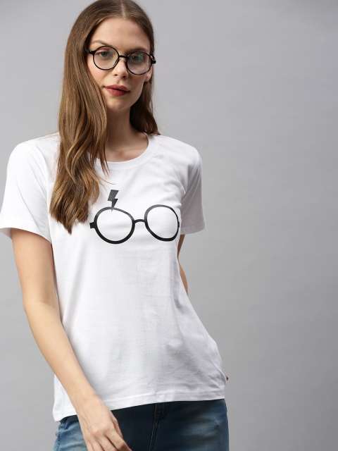 

BRATMA Women White Printed Round Neck T-shirt