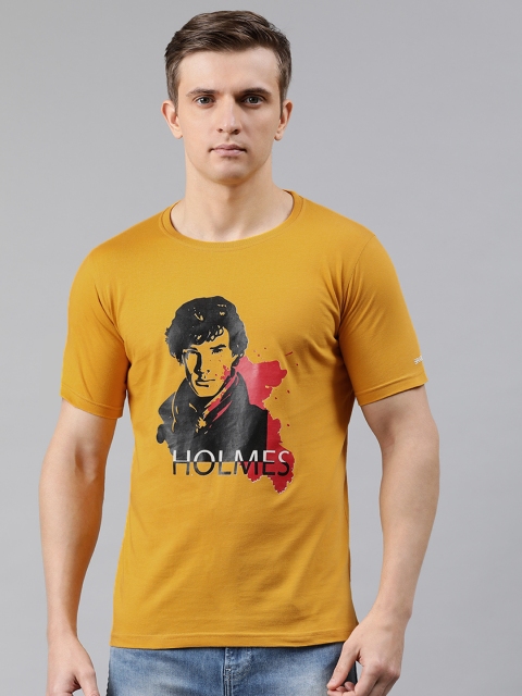 

BRATMA Men Mustard Yellow Sherlock Holmes Printed Round Neck T-shirt