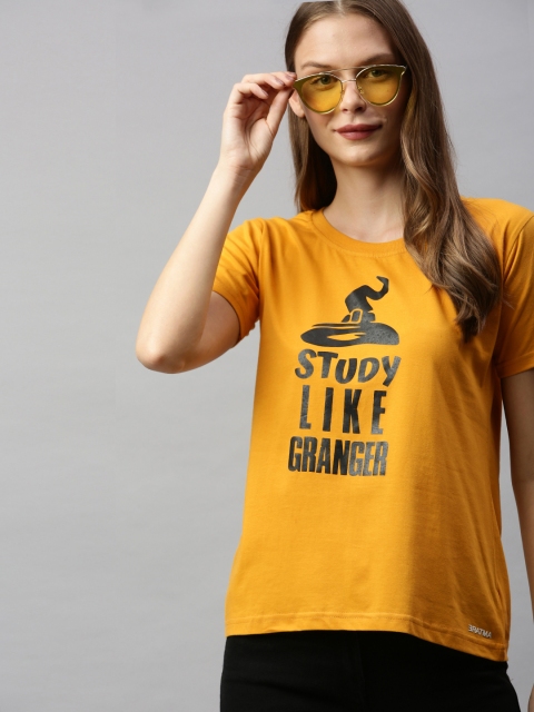

BRATMA Women Mustard Yellow Printed Round Neck T-shirt