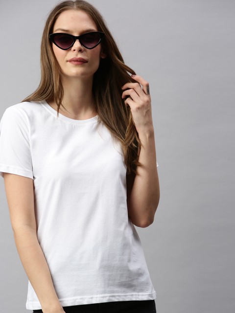 

BRATMA Women White Solid Round Neck T-shirt