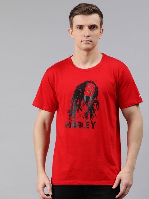 

BRATMA Men Red Printed Round Neck T-shirt