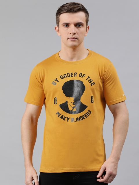 

BRATMA Men Mustard Yellow Printed Round Neck T-shirt