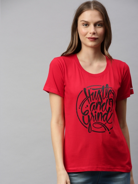 

BRATMA Women Red Printed Round Neck T-shirt