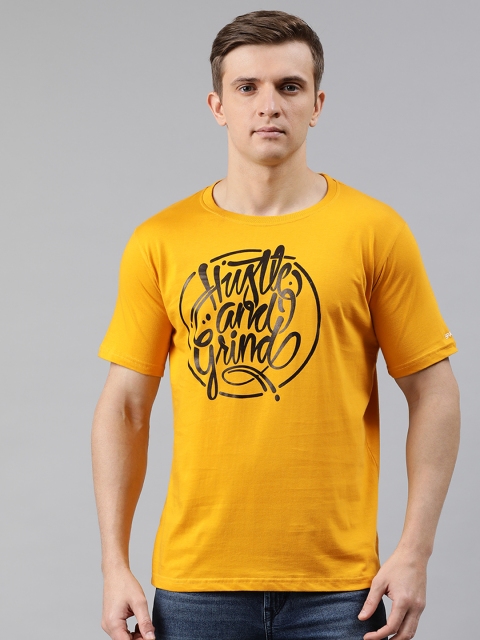 

BRATMA Men Yellow & Black Printed Round Neck T-shirt
