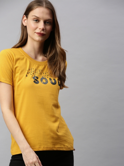 

BRATMA Women Mustard Yellow Printed Round Neck T-shirt