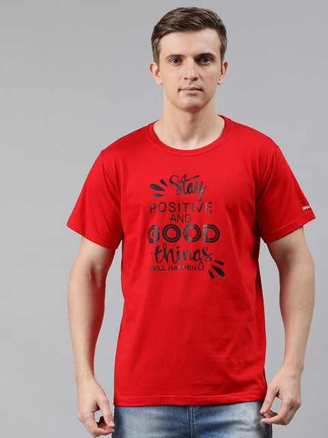 

BRATMA Men Red & Black Printed Round Neck T-shirt