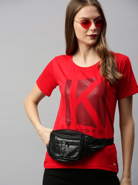 

BRATMA Women Red Printed Round Neck T-shirt