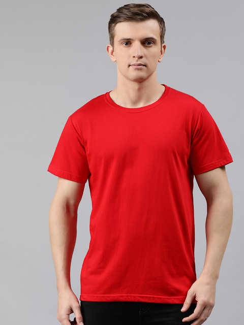 

BRATMA Men Red Solid Round Neck T-shirt