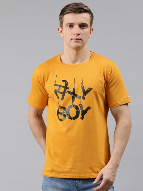 

BRATMA Men Mustard Yellow Printed Round Neck T-shirt