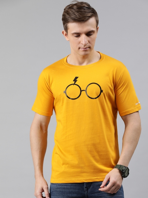 

BRATMA Men Yellow Printed Round Neck T-shirt