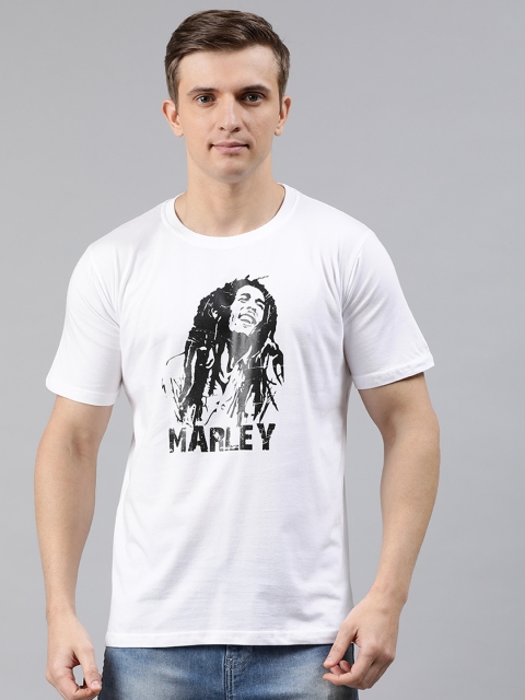 

BRATMA Men White & Black Bob Marley Printed Round Neck T-shirt