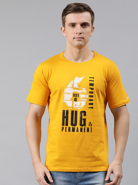 

BRATMA Men Mustard Yellow Printed Round Neck T-shirt
